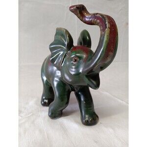 Mid Century Style Handmade Ceramic Elephant Figurine 10" Signed Art Pottery VTG
